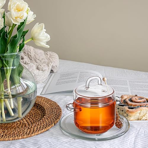 Miniatura 8 de Tazón de ramen - Cacerola de vidrio con tapa, olla de cocina con tapa, olla de cocción escaldada, olla de pasta de cristal transparente de 11.8 fl