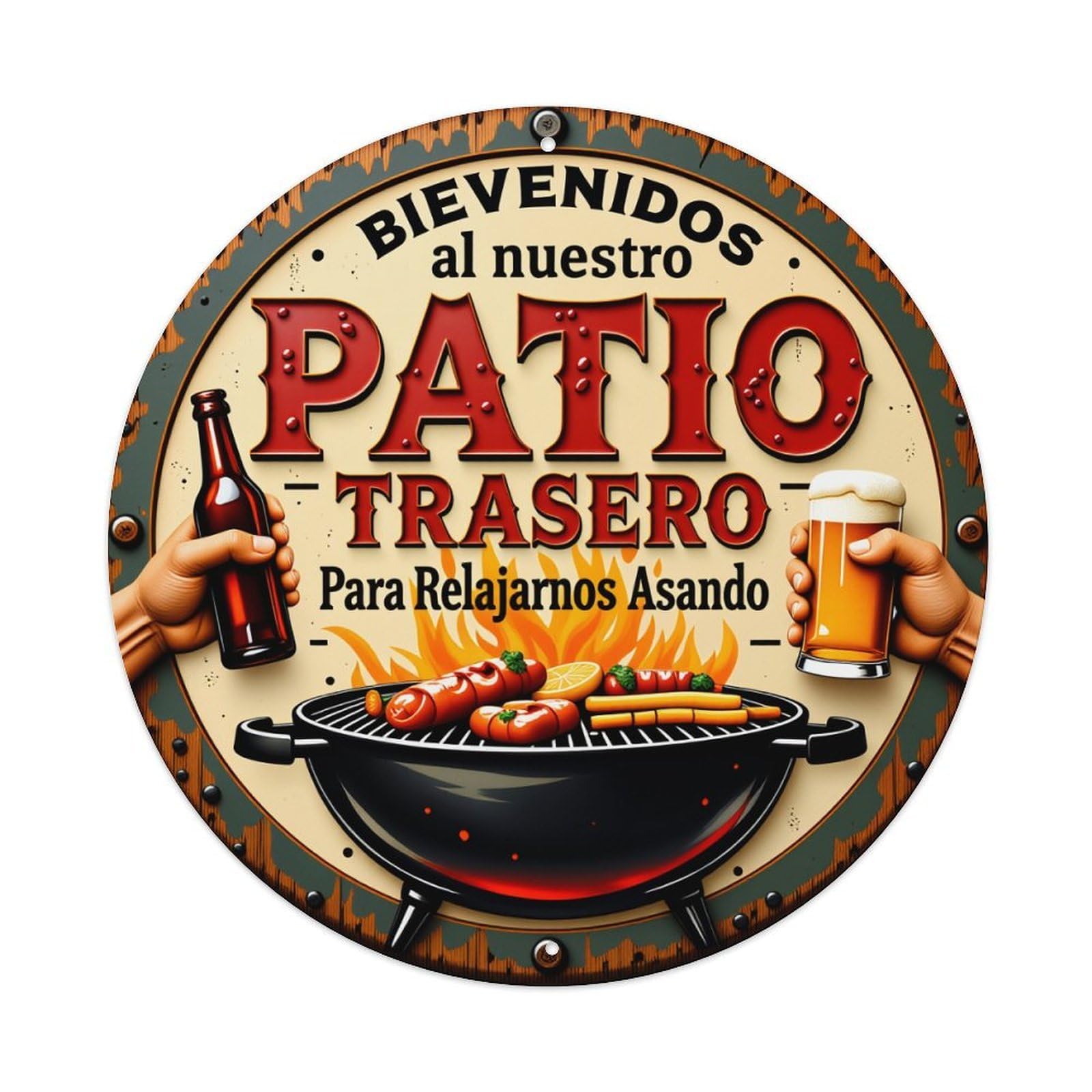 Backyard Barbecue Beer Hands Metal Tin Sign Vintage Garden Bedroom Cafe Bar Man Cave Home Wall Decor Metal Poster 8x8 inches