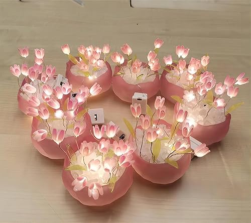 Miniatura 7 de Luz nocturna de tulipanes para bricolaje, mini tulipán en maceta, luz nocturna para decoración de escritorio, luz nocturna de flores simuladas, luz