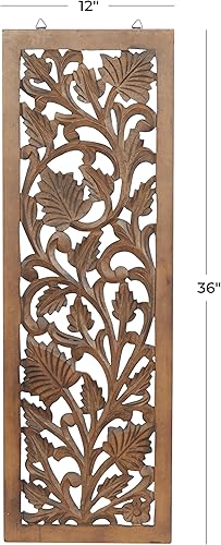 Miniatura 6 de Deco 79 Decoración de pared de acanto tallada intrincadamente con flores de madera, 12 x 1 x 36 pulgadas, marrón