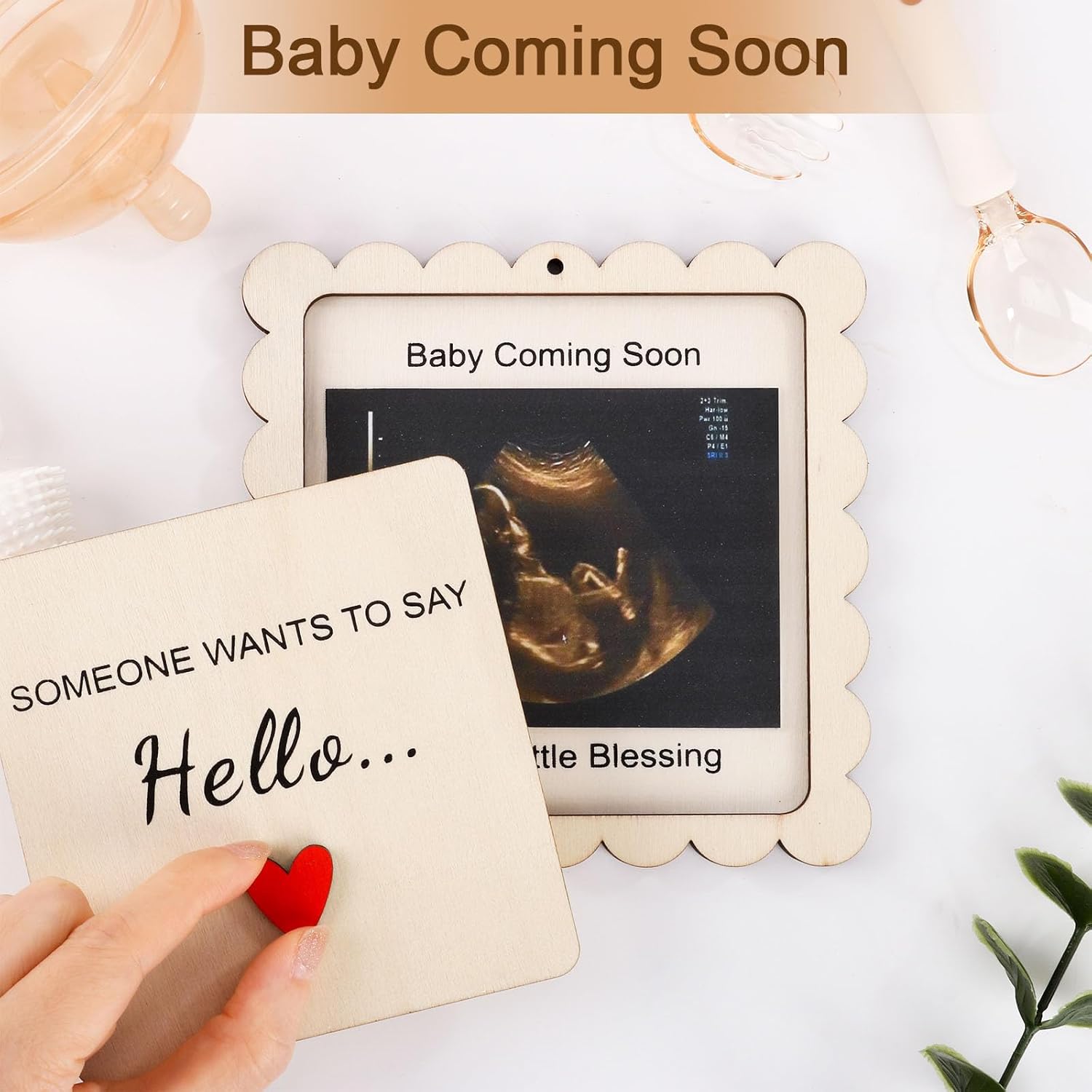 Scalloped Pregnancy Announcement Box for Grandparents with Sign - Baby Coming Soon Gift, Holds 3x4 Ultrasound Photo, Surprise Reveal Keepsake for Parents - Image 2