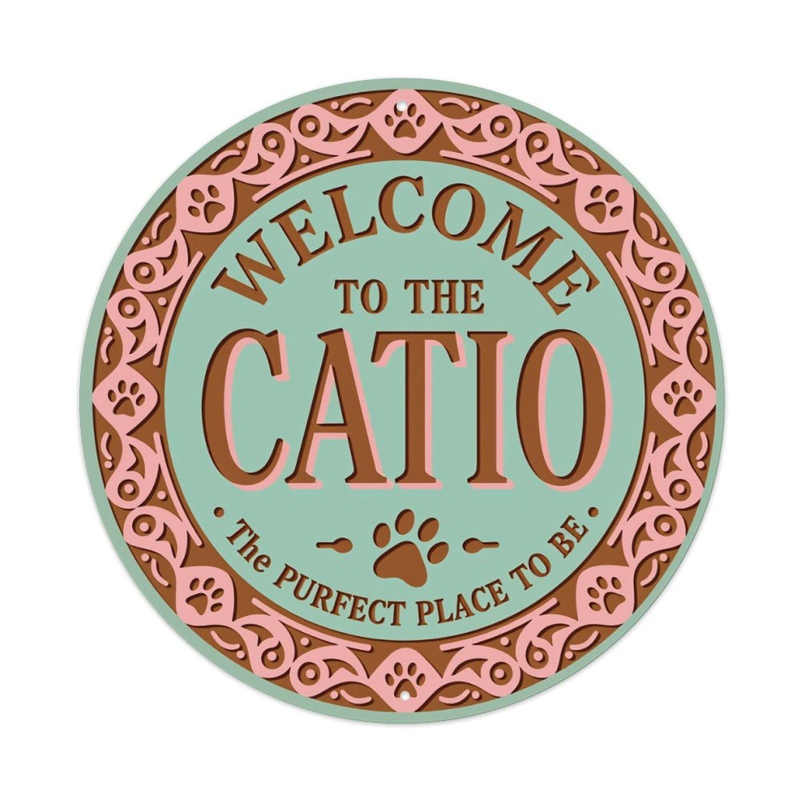 Welcome To The Catio Paw Prints And Floral Border Tin Sign Vintage Style Home Bar Garden Wall Plaque Decor Metal Poster 8x12 Inch