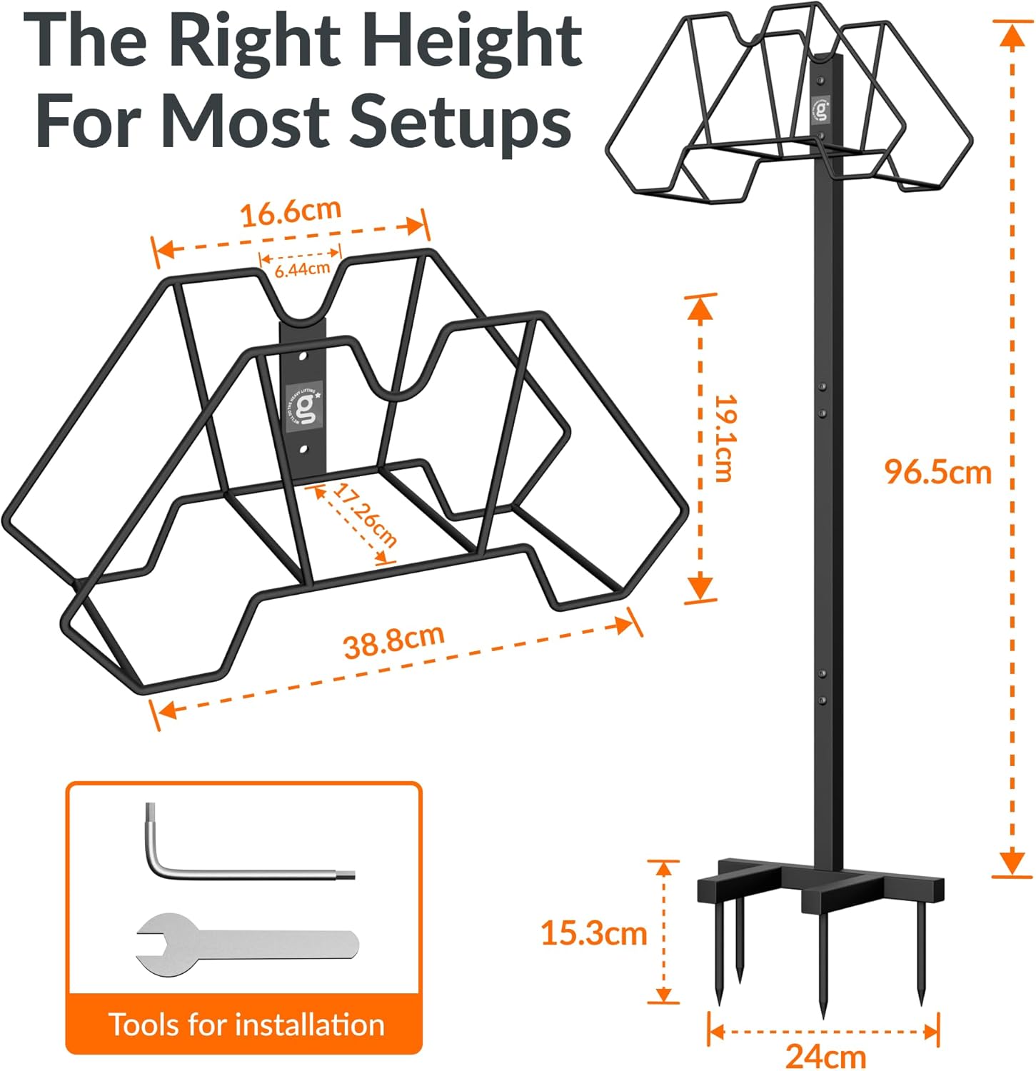 Giraffe Tools Garden Hose Holder- Heavy-Duty Freestanding Metal Stand, Holds 100FT Hose with 4 Spikes,Sturdy Hose Storage Stand for Outside Yard,Lawn,Garden,Black