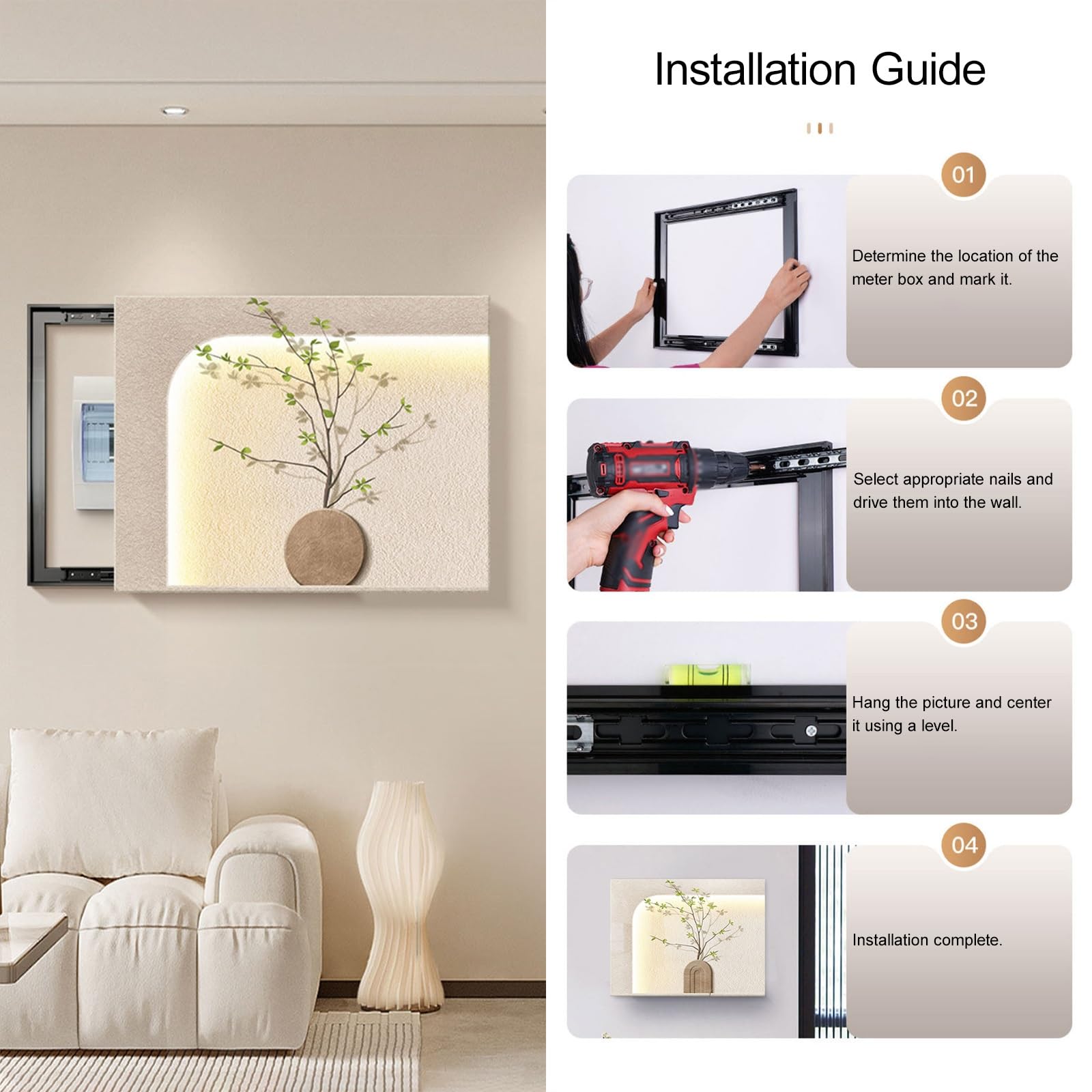 Genérico Cubierta Moderna para Panel eléctrico de Montaje en Pared, Mueble Decorativo para Caja de fusibles para el hogar y la Cocina, Elegante diseño para Caja de contadores para Pasillo y dormitori