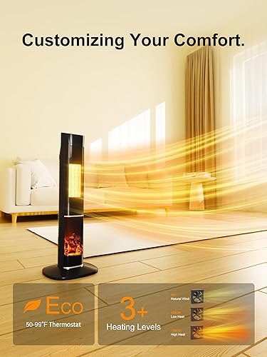 Miniatura 4 de AKIRES Calentador de espacio de torre de 31 pulgadas para uso en interiores, calentador eléctrico portátil de 1500 W, calentador de cerámica PTC