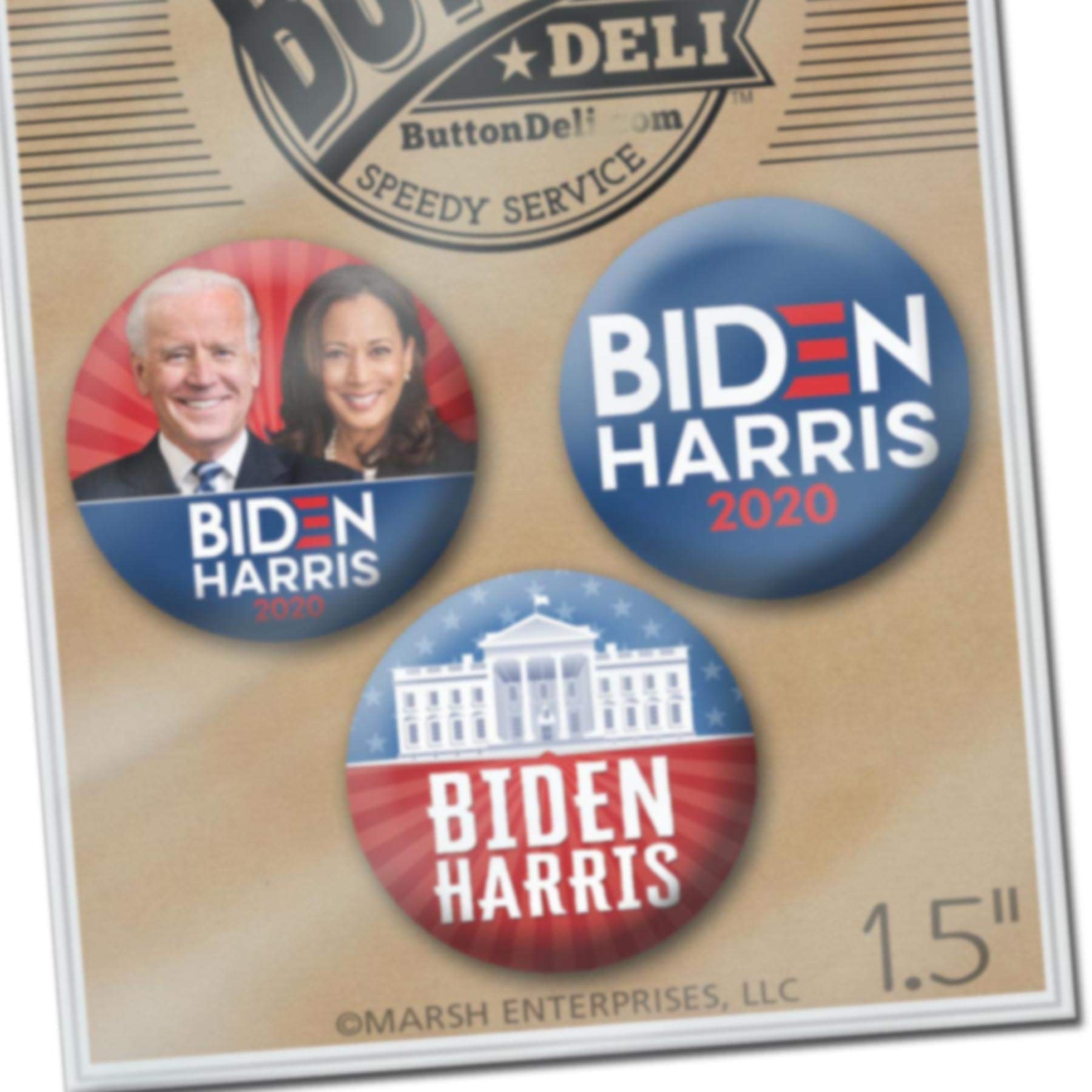 Joe Biden Kamala Harris 2024 Buttons - Collectible 3-Pack 1-1/2 Inch Pins Photo Assorted Design 8831