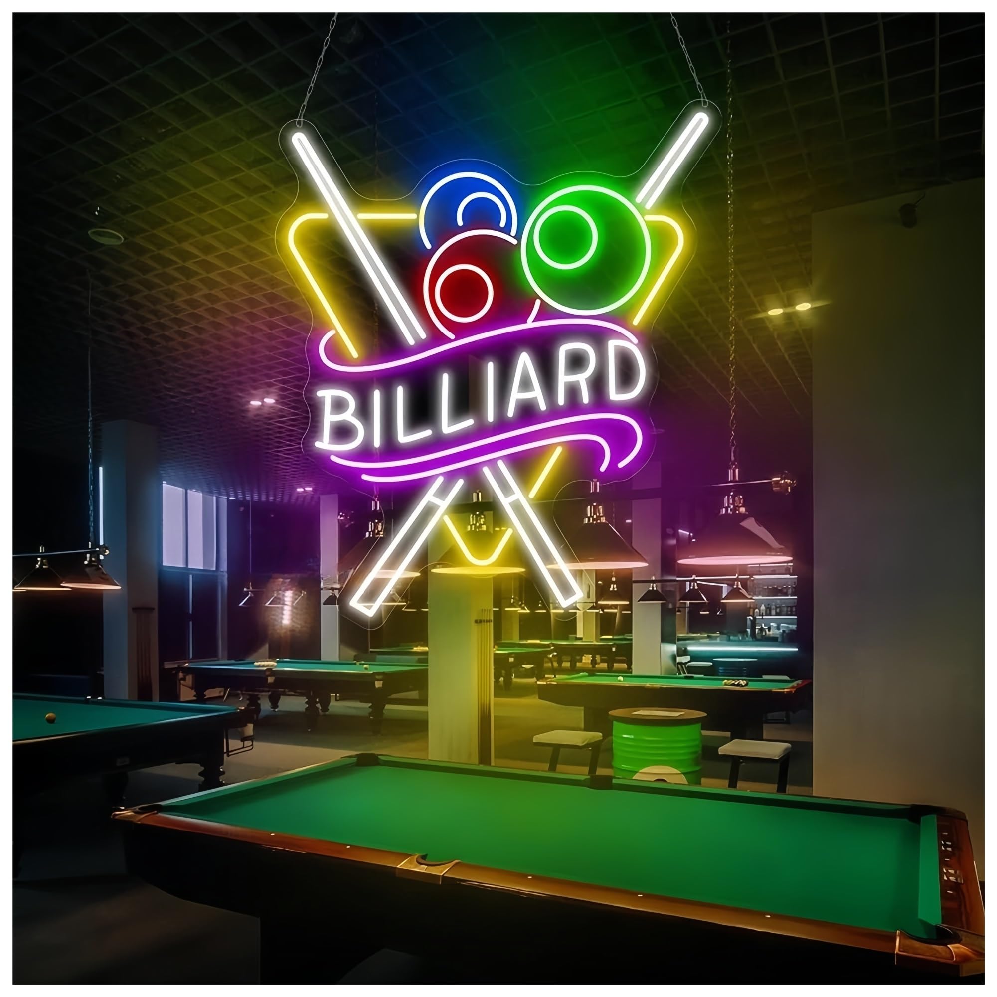 SHOUXI Sign Lamp Billiards Neon Signs USB Powered Pool Hall Neon Lights Suitable for Pub Club Party Decor Commercial Signs(A,50X61CM)