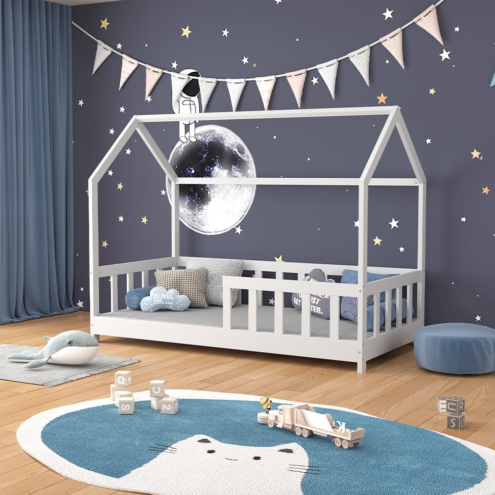 VitaliSpa letto montessori bambini Michelle, Bianco, 80x160 cm con protezione anticaduta