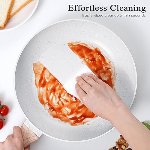 Miniatura 6 de SODAY Juego de ollas y sartenes, de 13 piezas, de granito blanco, utensilios de cocina, antiadherentes sartenes, ollas, vaporera cucharón, espátula