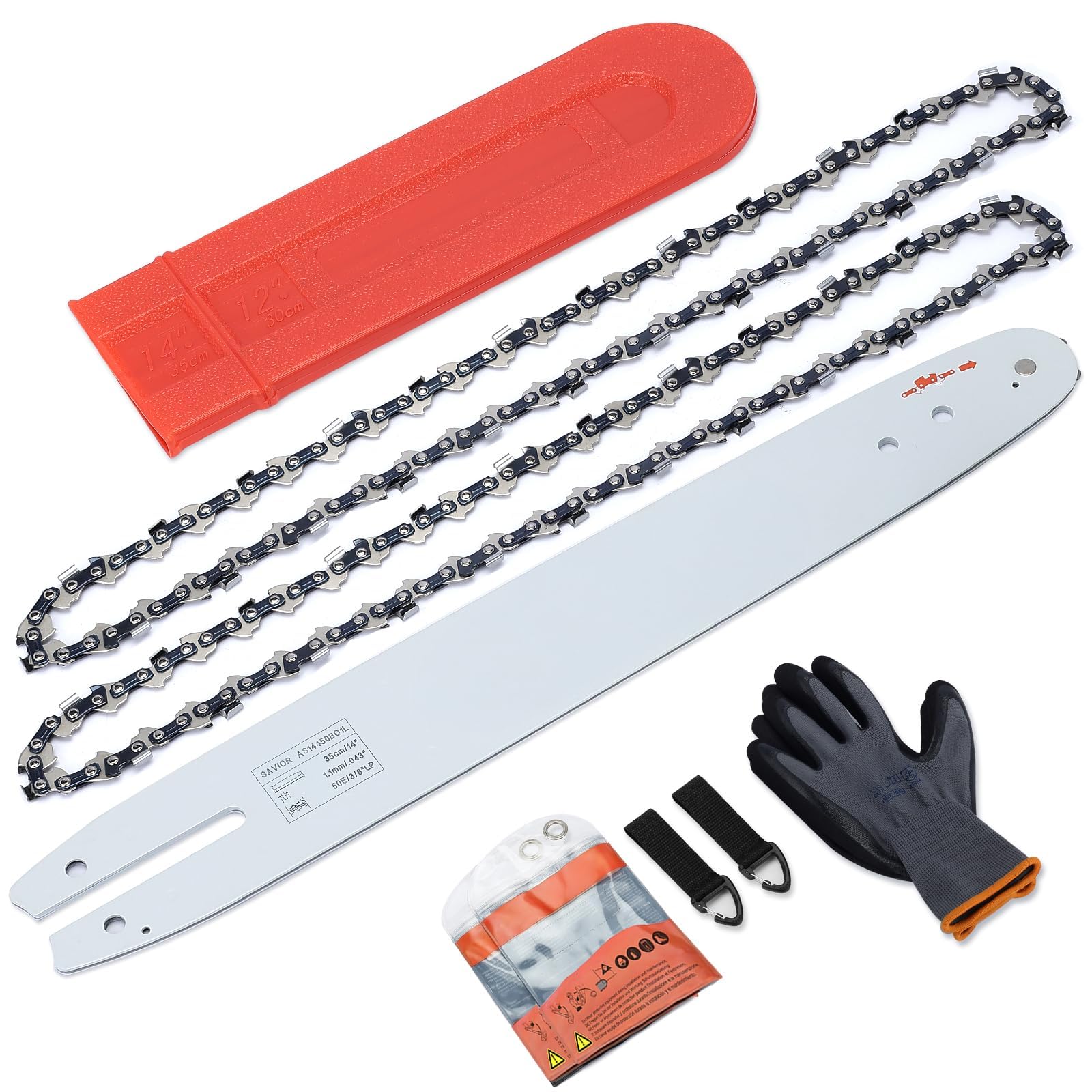 SAVIOR 2-Pack Sägeketten mit 30 cm Kettensägen Schwert und Schwertschutz, für Stihl 30050083405/36700000064, Ersatzkette 1/4" LP 1,1 mm 64 Treibglieder für Motorsägen