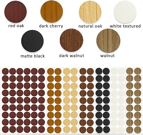 Miniatura 3 de Tapones de PVC adhesivos para agujeros de tornillo, 378 piezas para reparación de muebles de pared, vinilo de madera, 7 colores, cubierta de
