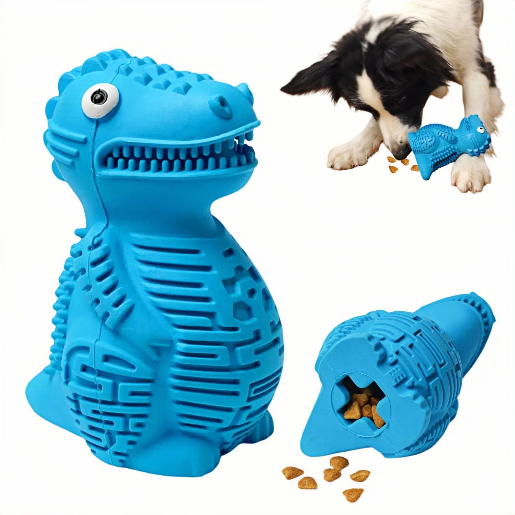 Dinosaur Dog Chew Toy – Natural Rubber, Food Dispensing & Teeth Cleaning Toy for Aggressive Chewers – Interactive Slow Feeder with Beef Flavor for