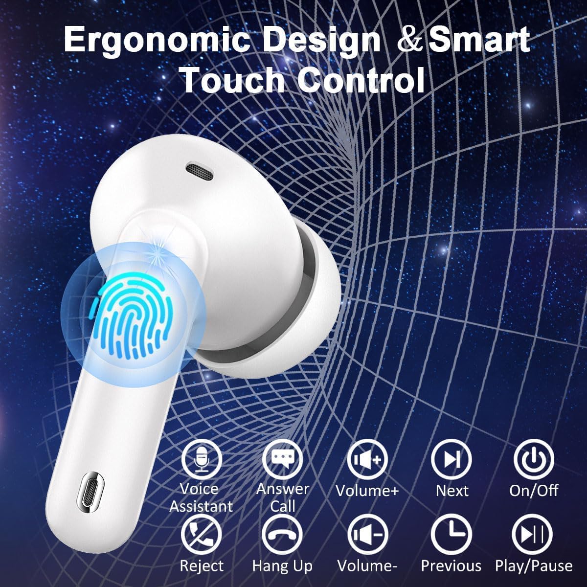 Auriculares Inalambricos, In-Ear Auriculares Inalambricos Bluetooth 5.4 con 4 HD Mic Cancelacion Ruido, 45H Estéreo HiFi Cascos Inalambricos Bluetooth Pantalla LED/IP7 Impermeable/Carga Rápida Tipo-C