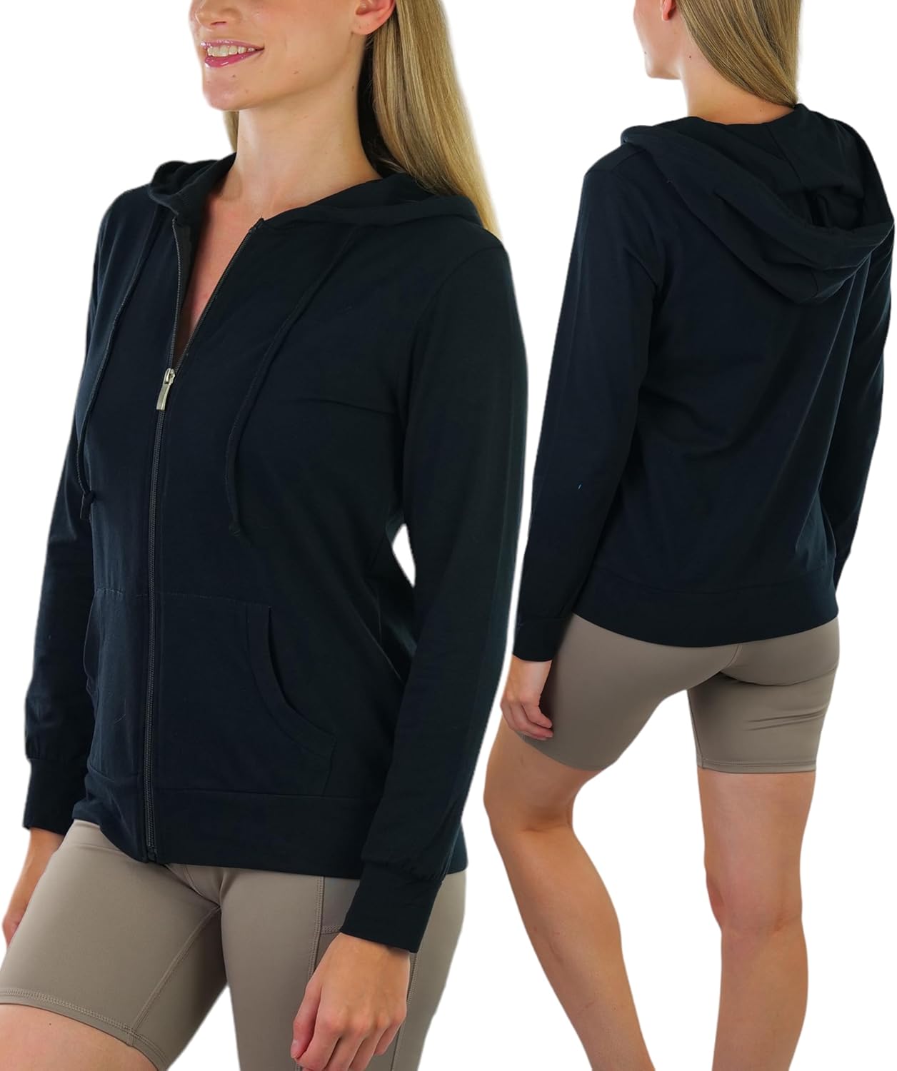 ToBeInStyle Women’s Cotton Lightweight Long Sleeve Hoodie Pullover or Full Zip Jacket w/Kangaroo Pocket - Image 4