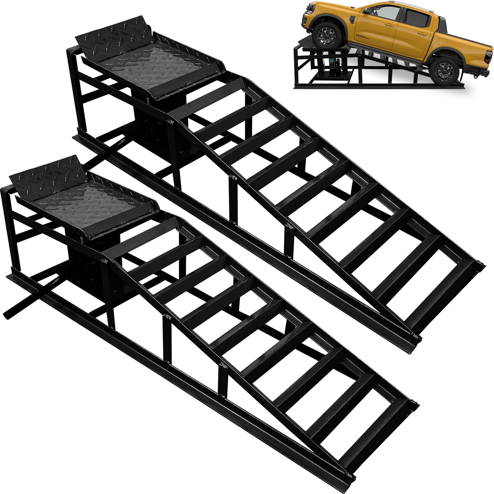 Hydraulic Car Ramps 5T (11000lbs) 2PCS Heavy Duty Vehicle Lift Ramps Lift Height 10.2"-15" Portable and Reliable for Home Garage Use (Black, 45.3" L x 10.2" W x 15" H)