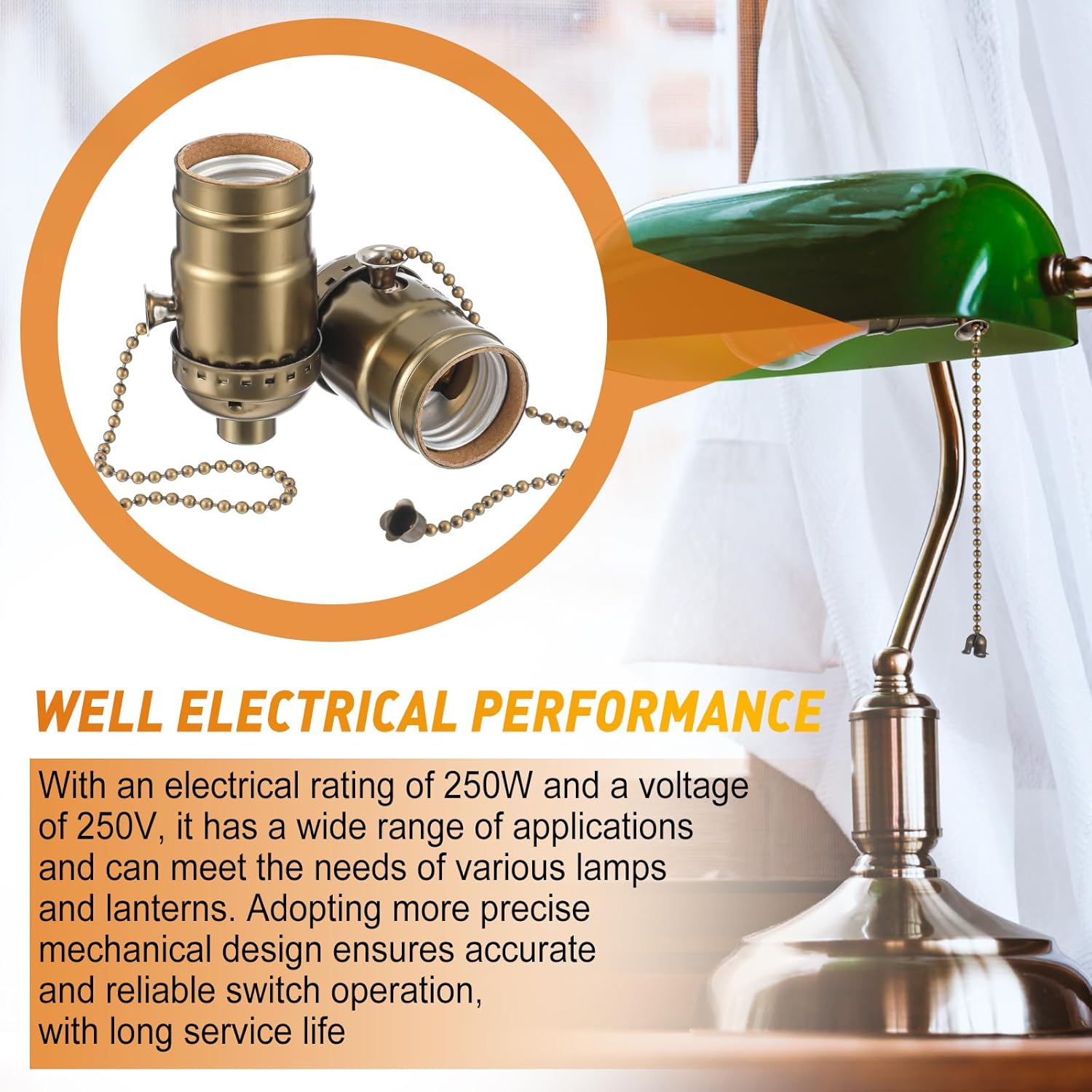 4 Pcs Pull Chain Lamp Socket Replacement, E26 Standard Threaded Base, Light Socket with Pull Chain, Lamp Parts for Repair