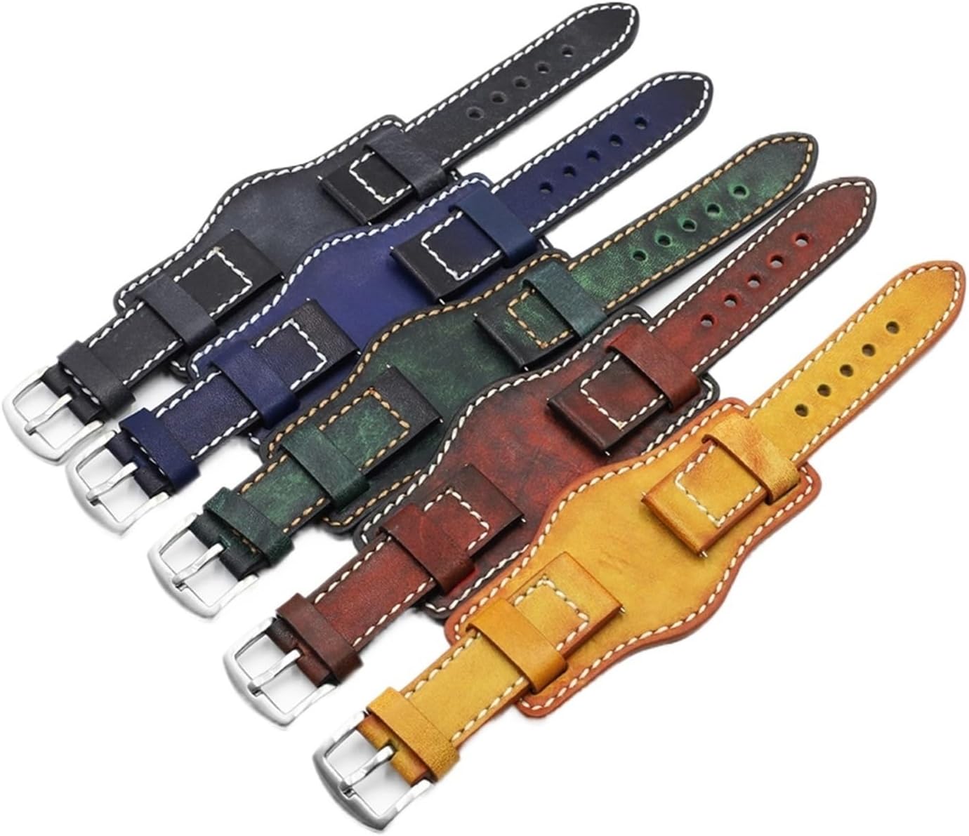 XILILHC Retro Handmade Watch Band 20mm 22mm 24mm Leather Cuff Bracelet Strap