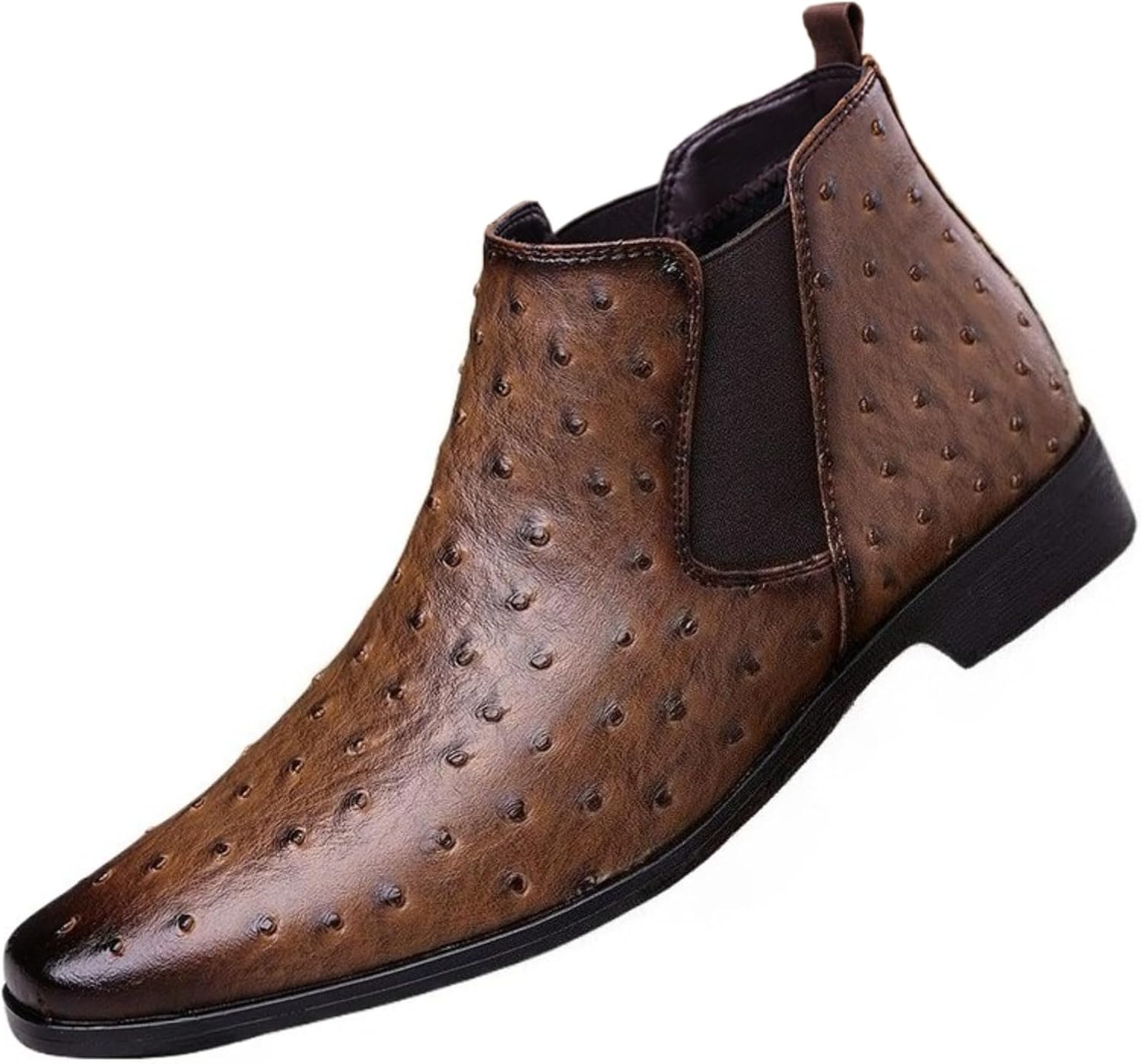 Men's Ostrich Patent Leather Pull-On Chelsea Boots Pointed Toe Low Heel Elastic Comfortable Soft Non-Slip Breathable Lightweight Casual Ankle Boots For Walking Driving Office Party Activities
