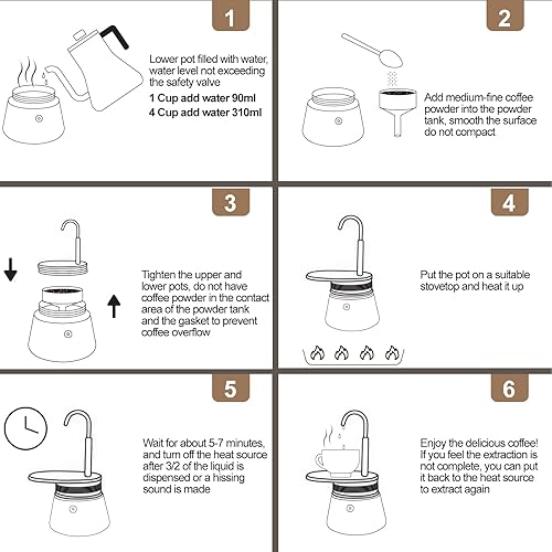 Miniatura 9 de 1 taza de un solo tubo Moka Pot 304 grueso de acero inoxidable mini cafetera para estufa, cafetera de café expreso, estilo clásico italiano,