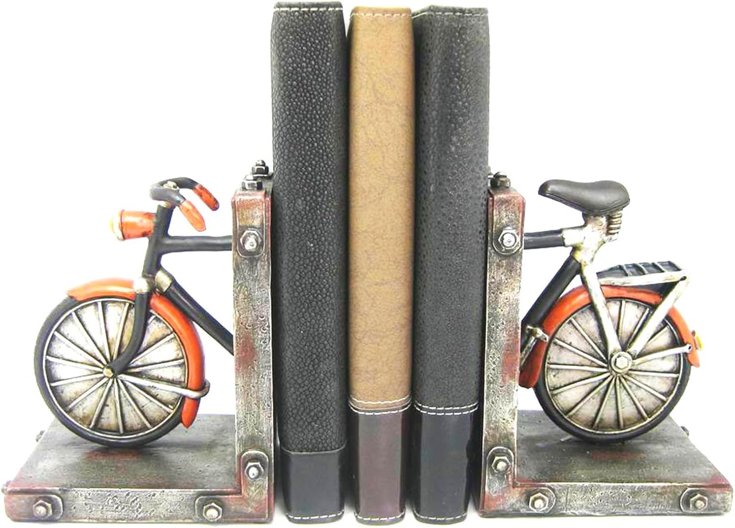 Decorative Vintage Bicycle Bookends, Unique Heavy Duty Resin Bike Book Ends for Heavy Books Antique Home Office Desk Shelves Decoration