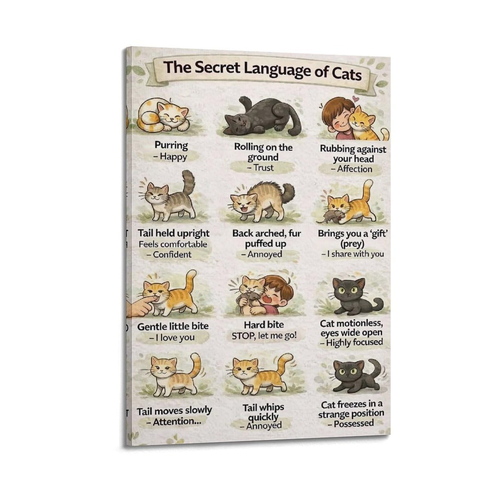 ESTE Animal Education Poster The Secret Language of Cats Decorative Painting Canvas Modern Art Picture 24x36inch(60x90cm)