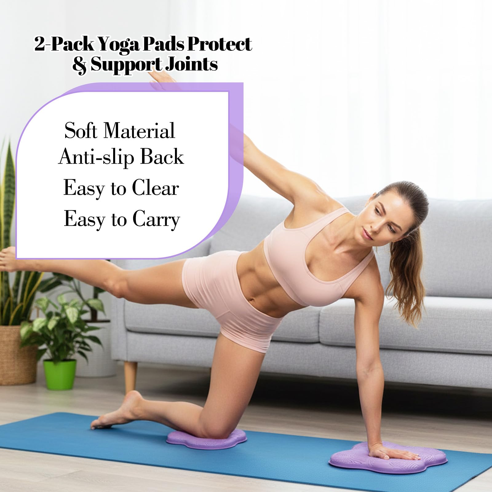 Yoga-Blöcke, Knieschoner, Yoga-Gurt-Set, weiche Premium-Schaumstoffblöcke, Zubehör für Pilates, Meditation, allgemeine Fitness, Stabilität, Knien, Gleichgewicht, Deepen Stretches und Toning, Violett