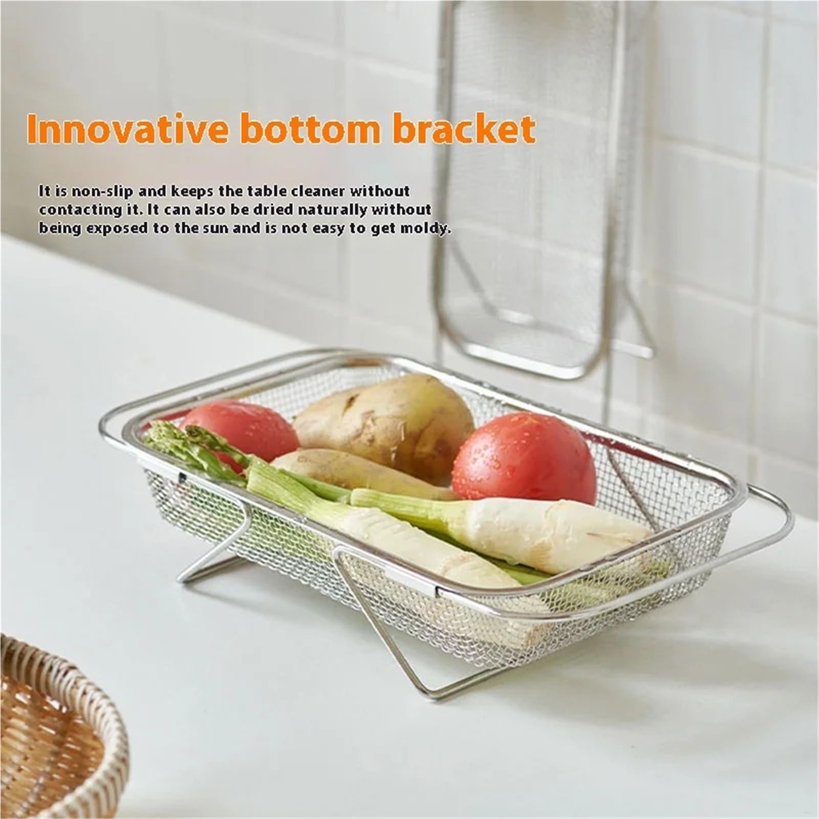 Escurridor de Platos Cesta de Drenaje especializada Acero Inoxidable, Fregadero Cocina, Lavabo retráctil for Lavado Verduras, escurridor vajilla(Large-Basket)