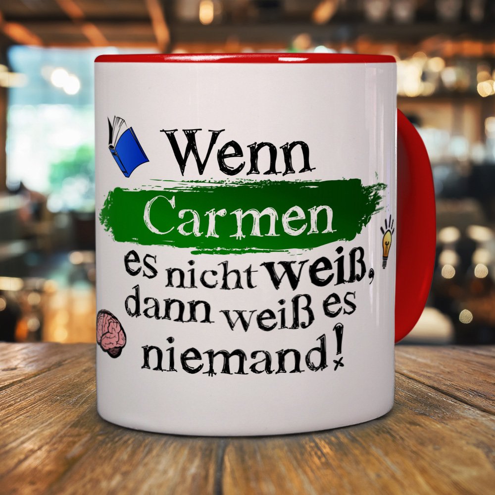 Personalisiert Tasse Mit Namen Carmen – Motiv Color Paint, 200 Ml, Weiß, Spülmaschinenfest