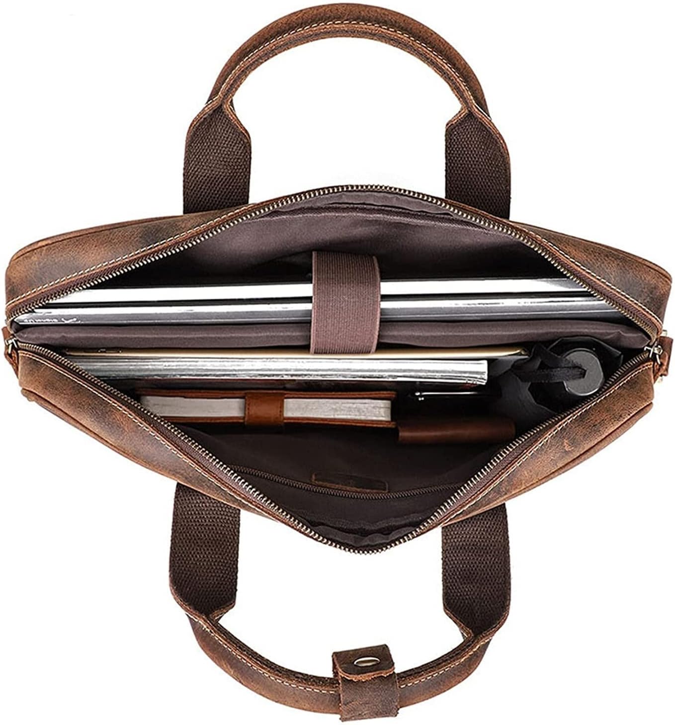 Crazy Horse Leather 15.6" Laptop Briefcase Business Office Shoulder Handbags Retro Cross-Body Messenger Tote Bag bag