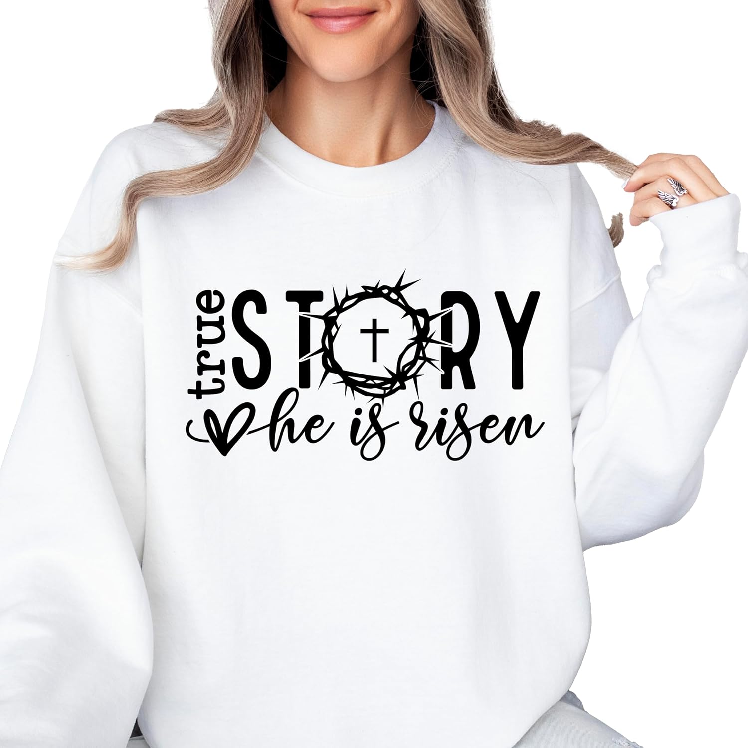 Olive Loves Apple He Is Risen Easter Sweatshirt for Women and Girls Youth Sweatshirt for Easter