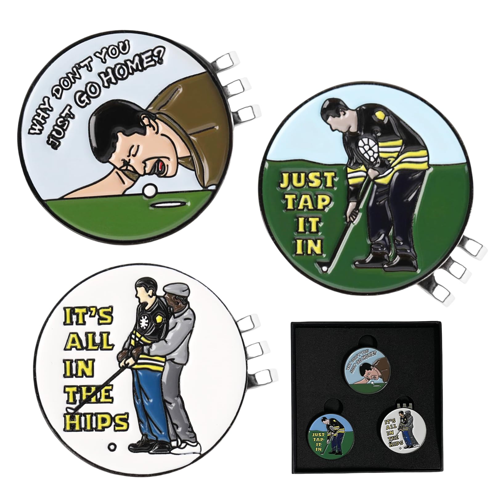 AVAKKER Golf Ball Marker with Magnetic Hat Clip, 3-Pack Personalized Happy-gilmore Golf Accessories Gift Box for Golfers