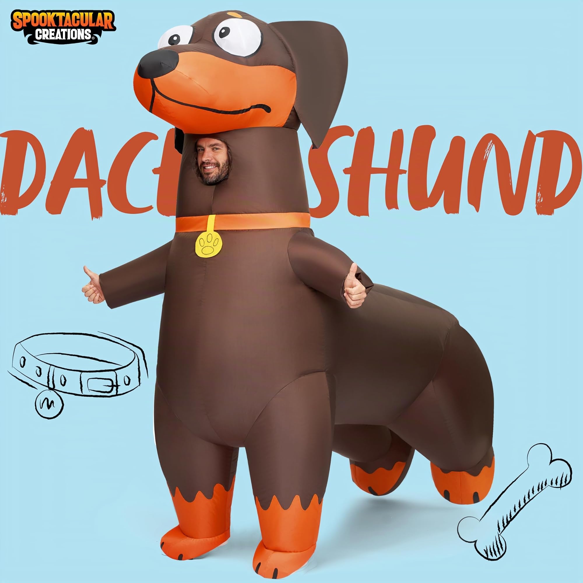 Spooktacular Creations Aufblasbare Kostüme für Erwachsene, Ganzkörper-Dackel, aufblasbares Hundekostüm, für Halloween-Kostüm, Cosplay, Welpen-Themenpartys, Braun, L
