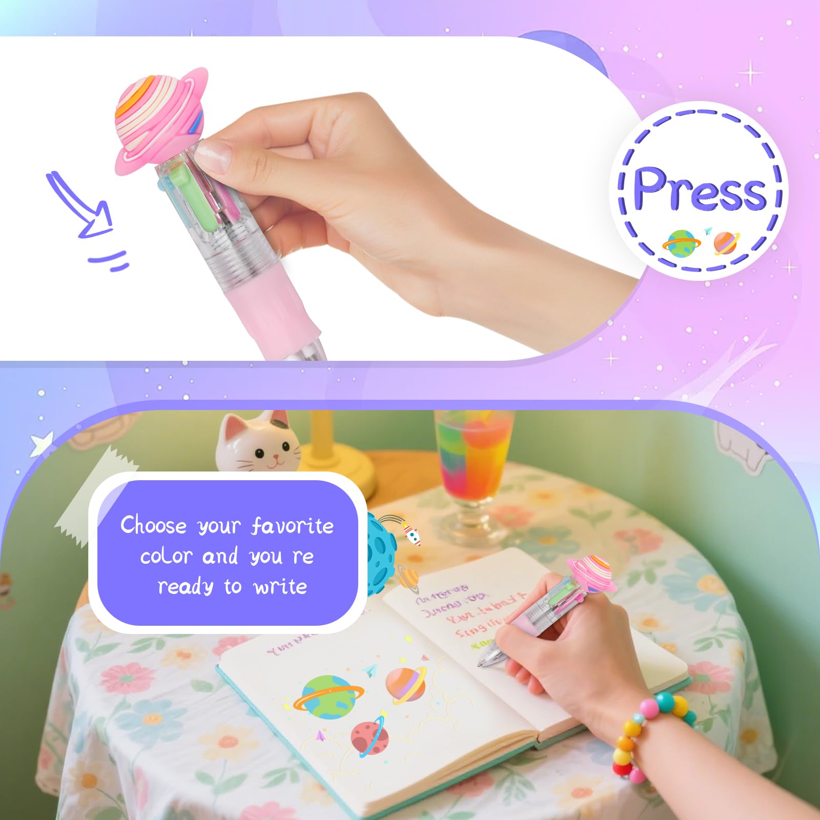 30 mini penne multicolori in uno, 4 in 1, graziose penne per bambini, penne a sfera per compleanni e feste per bambini, regali divertenti a inchiostro assortito (spazio)