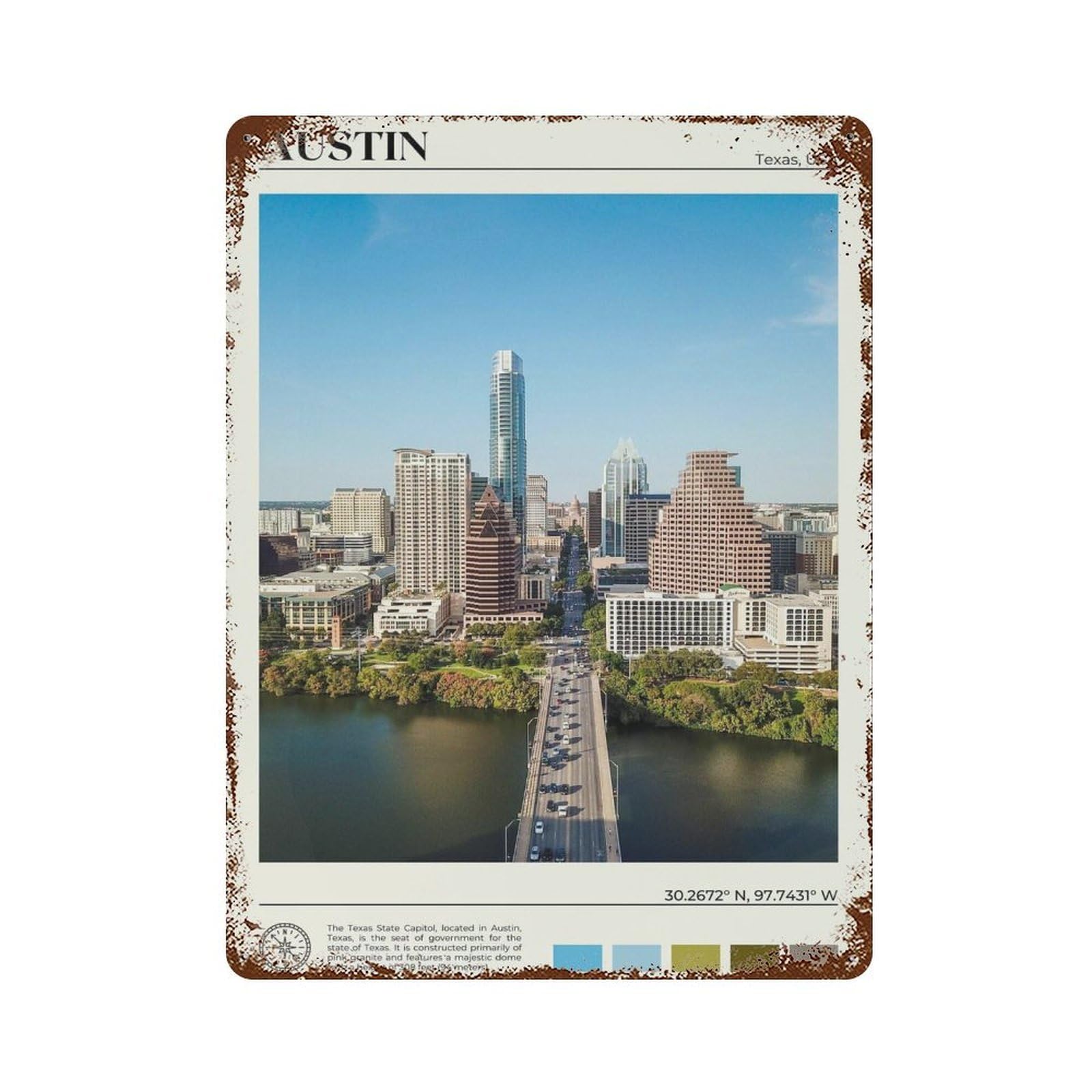 xiaoxiaoshen Real Photo Austin Auditorium Shores Texas USA Wall Decor Art Metal Tin Poster Modern Home Decor Art Home Bar Shop Decorations Vintage Sign 40x30cm