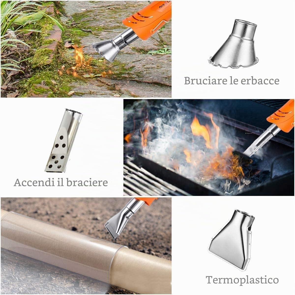 Bruciatore elettrico per erbacce, 2000 W, professionale, per barbecue, temperatura massima 650 °C, per patio, giardino, vialetto