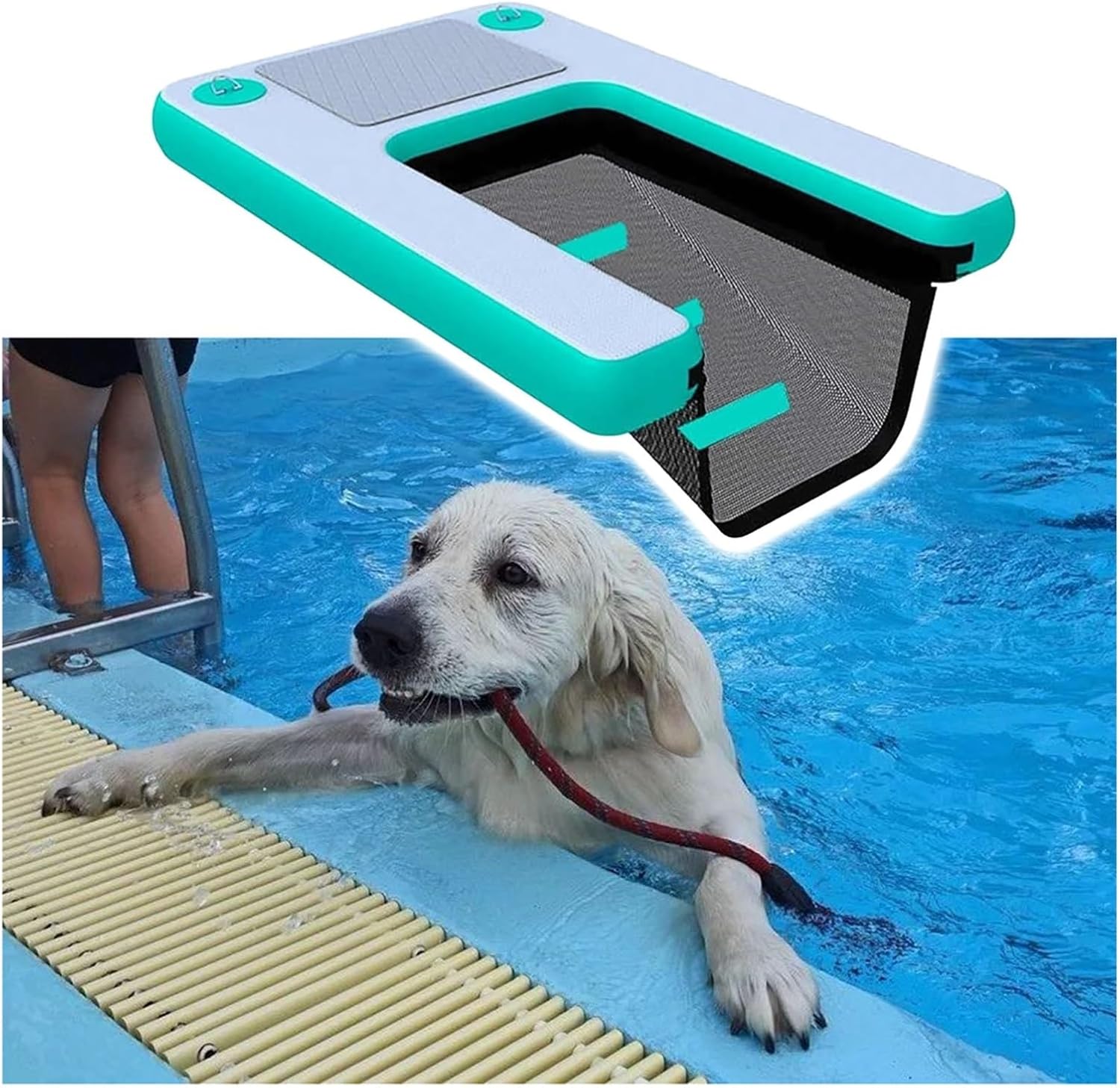 HAIXHX Inflatable Dog Floats for Pool, High Visibility Non Slip Dogs Water Ramp with Step, Collapsible PVC Pet Raft Floating Platform for Boats/Docks/Coasts/Lake(Red)