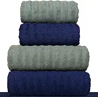 Jogo de Toalhas Fio Penteado Gigante 5 Peças - Soft (Azul + Verde)