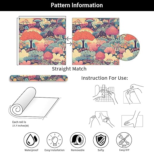 Miniatura 7 de Papel tapiz autoadhesivo de 18 x 236 pulgadas, colorido paisaje de hadas, arcoíris, rosa, para despegar y pegar, papel de contacto extraíble, papel