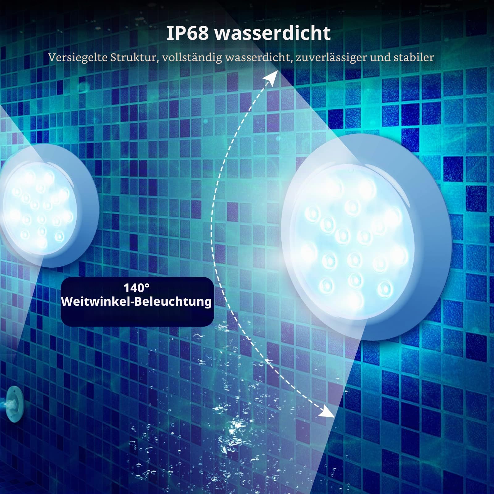 LyLmLe Magnetische LED Poollicht für Aufstellpools,15cm RGBW Unterwasser Led Poolbeleuchtung mit Fernbedienung, Wiederaufladbar USB-C Betrieben, IP68 Wasserdicht für Stahlwand/Holz Pools 2er-Pack
