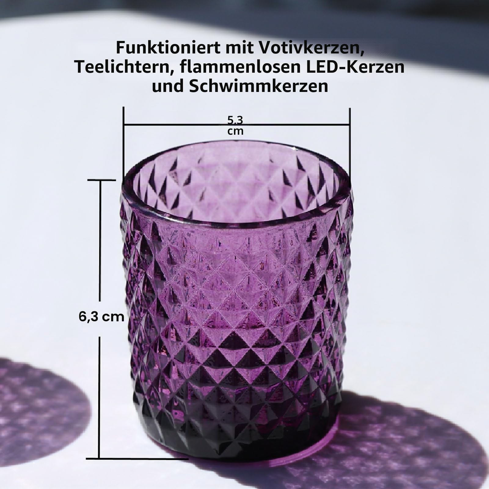 Woho 12 x Violette Votivkerzenhalter, Glas-Teelichthalter für Vintage-Halloween-Party-Dekoration, Teelichthalter für Hochzeit, Verlobung, Tischdekoration