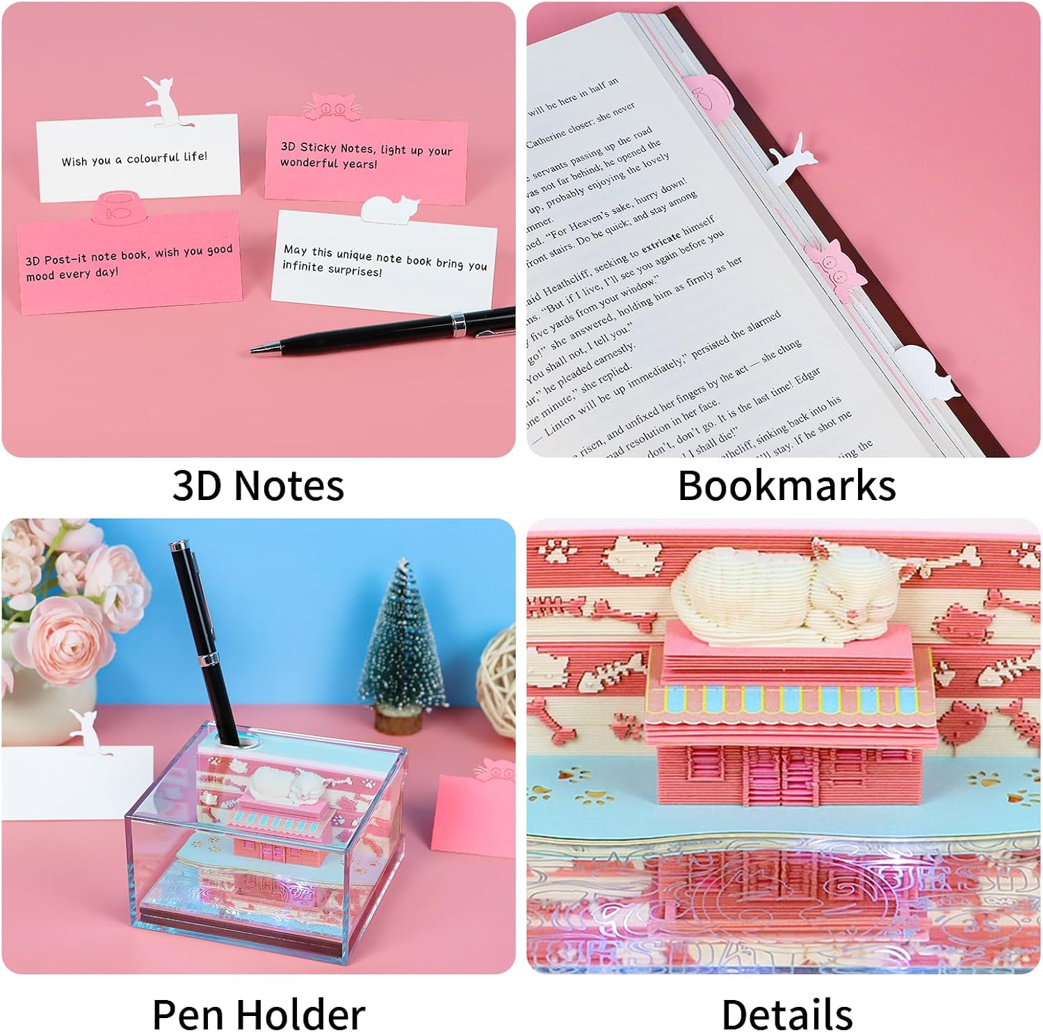3D Calendar 2027, Desk Time Piece Calendar 2027,Tear-Away 3D Paper Art Notepad w LED Lights,Creative 3D Memo Artsy Pad Calendars, DIY Paper Carving Gift (Cute cat) image 5