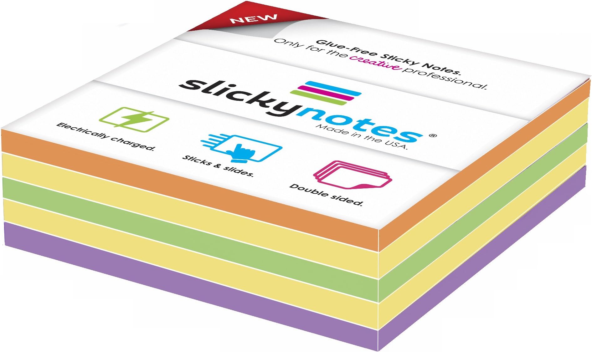 slickynotes of Assorted, The World's First Glue Free Sticky Notes, Reusable Double Sided & Dry Erasable, 5 Pads