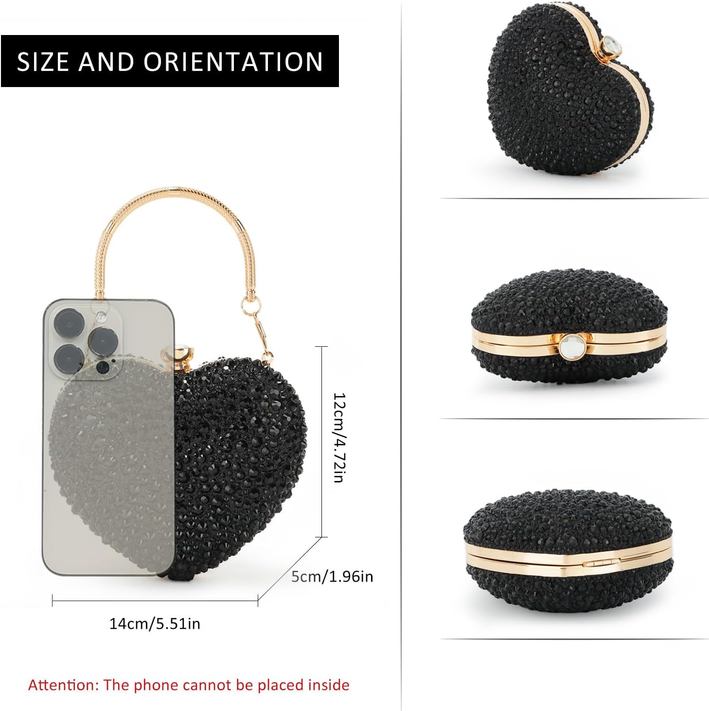 GOKTOW Mini Heart Shaped Purse,Valentines Purses and Handbags,Rhinestone Evening Purse Clutch for Womens