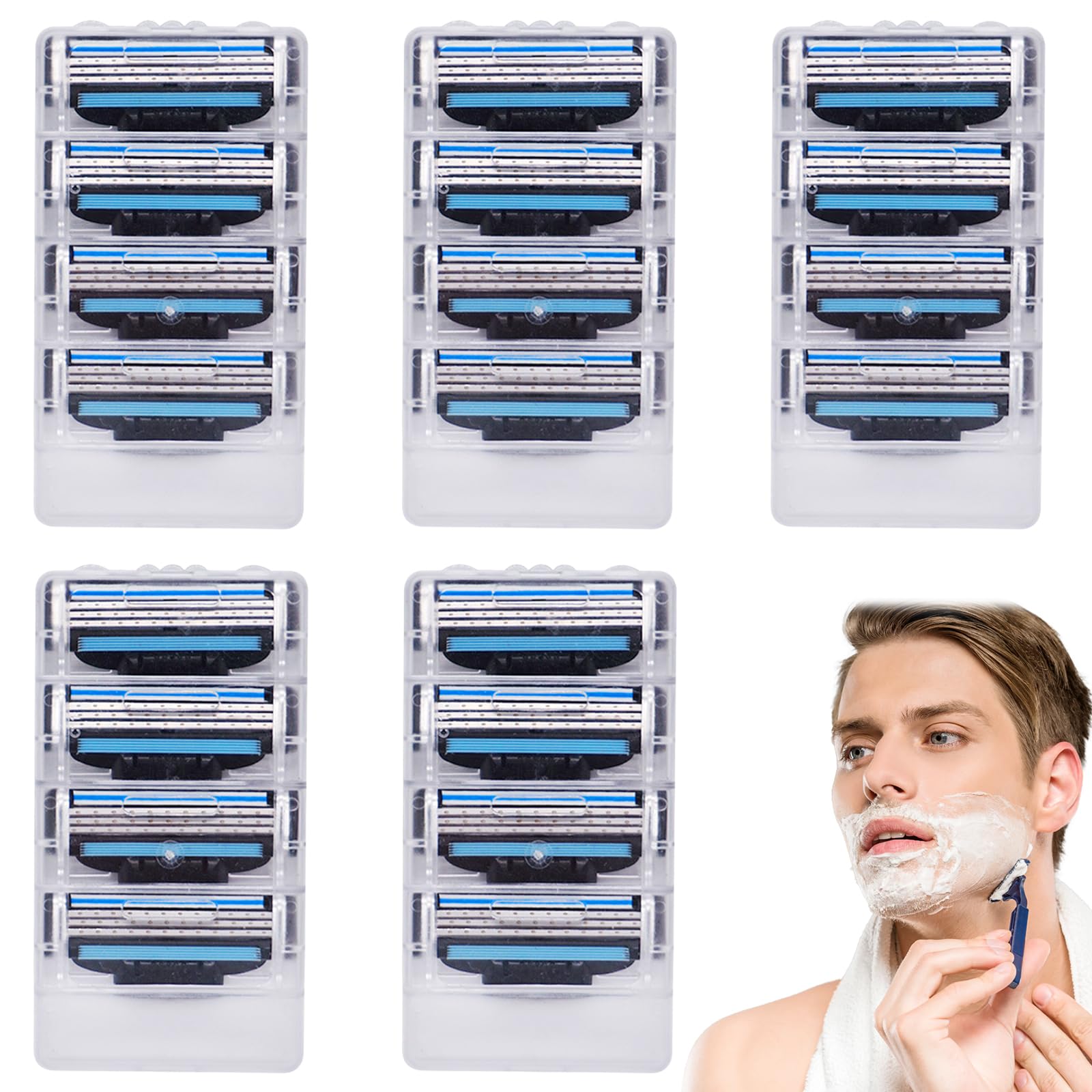 Razor Blades Refills 20Pcs Razors for Mach 3 Blades Replacement Blade with Double Lubrication Strip Compatible with Mach 3 Handles Shaving Manual Shaver Blade Male Men Father Boyfriend Daily