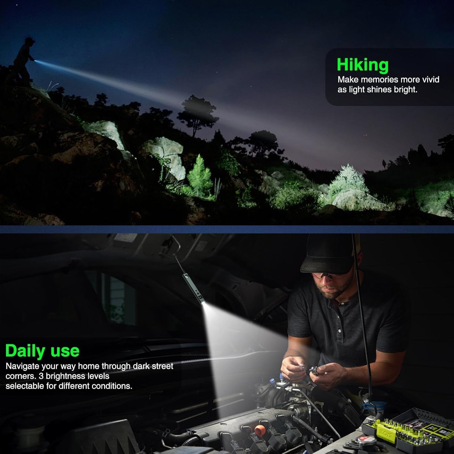 Green Laser Pointer with Green Light and Flashlight, Laser Pointer Long Distance for Presentations with Compass and Display Screen, USB Type C Rechargeable Work Light for Outdoors, Emergency, Work