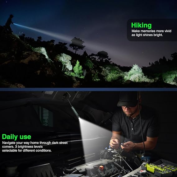 Green Beam Pointer with Green Light and Flashlight, Beam Pointer Long Distance for Presentations with Compass and Display Screen, USB Type C Rechargeable Work Light for Outdoors, Emergency, Work