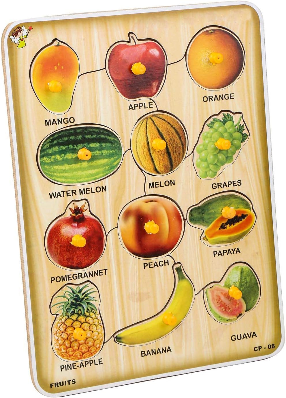 EL FIGO Wooden Puzzles Toys for Kids, Educational Learning Shapes, Fruit Names, Vegetable & Body Parts Puzzle Toy (Multicolor) (Fruit)