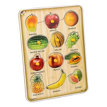 EL FIGO Wooden Puzzles Toys for Kids, Educational Learning Shapes, Fruit Names, Vegetable & Body Parts Puzzle Toy (Multicolor) (Fruit)