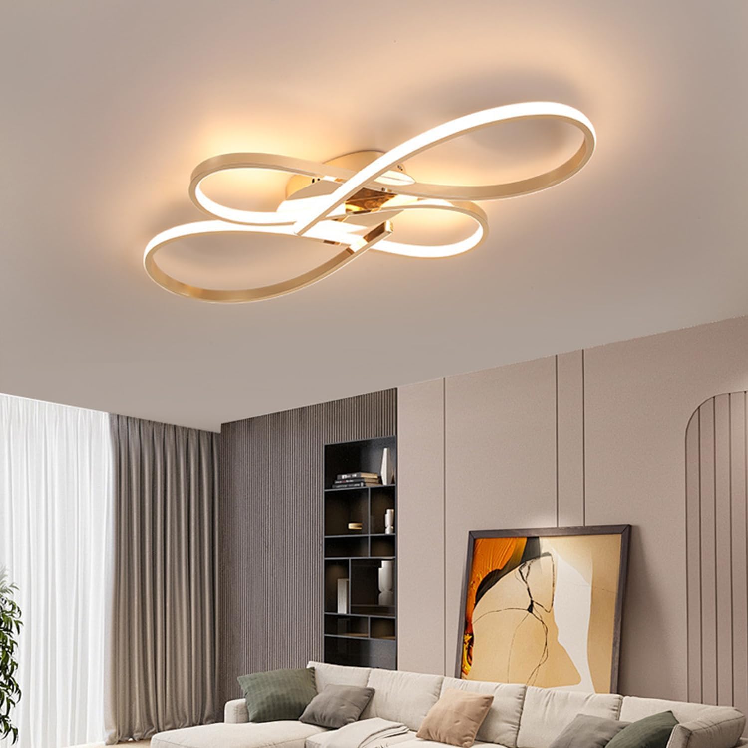Dimmable Living Room Ceiling Light LED Modern Ceiling Lamp with Remote Control Bedroom Lamp Dining Room Hanging Lamp for Living Room Pendant Lamp For Bedroom Dining Room Kitchen Lamp (Gold, L80cm)