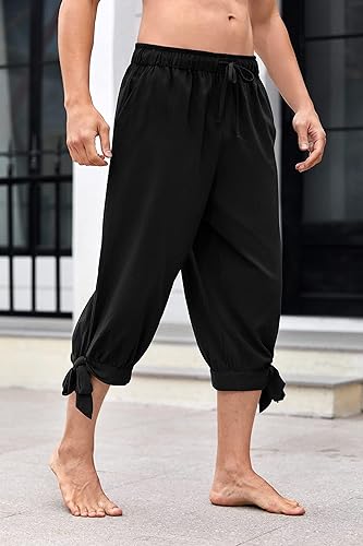 Miniatura 3 de Pantalones cortos de pirata para hombre, disfraz de lino colonial para Halloween, medieval, renacentista, vikingo